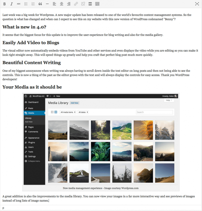 Wordpress 4.0 Text Editing