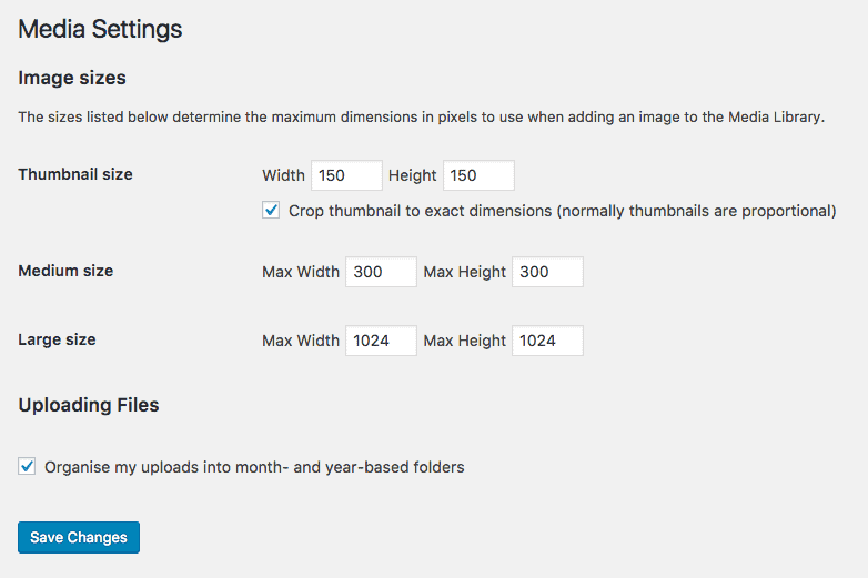 WordPress media settings for best results