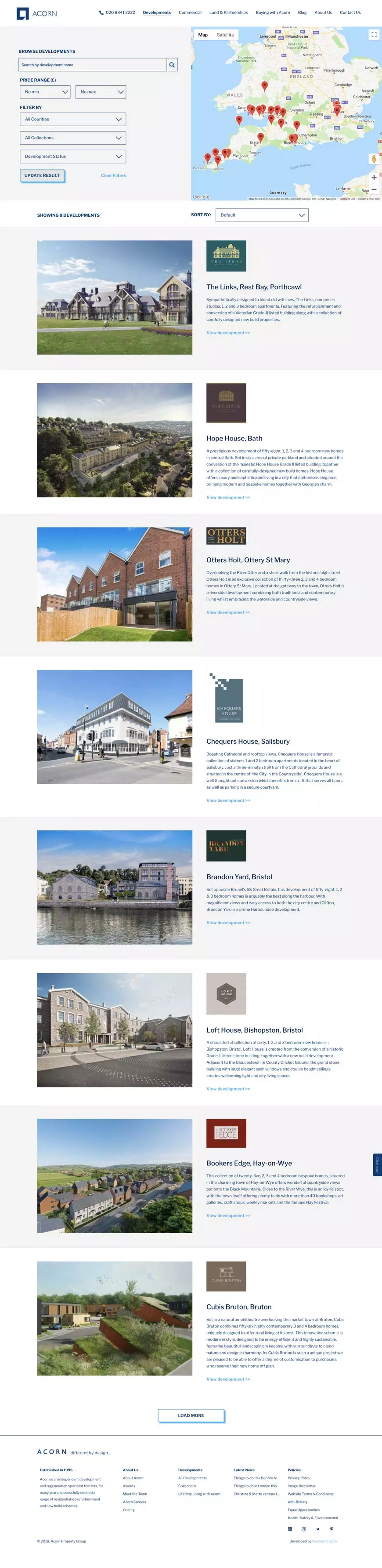 Acorn Property Group Website - Developments Landing Page