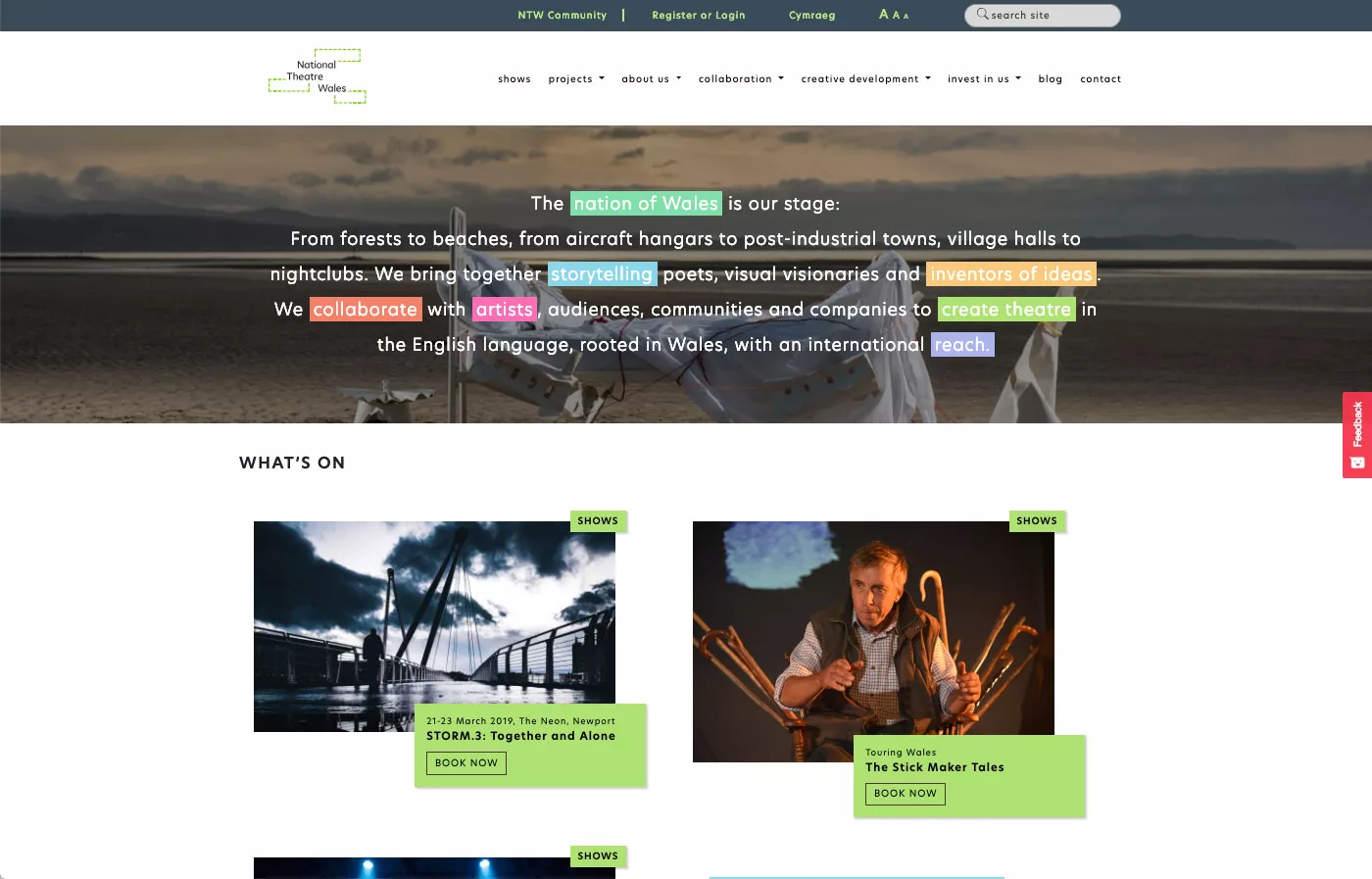 National Theatre Wales Desktop Home Page