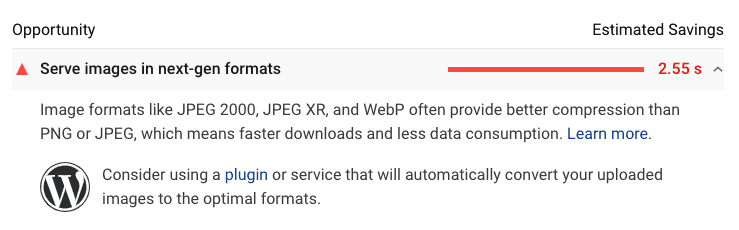 PageSpeed Insights reducing sizes of images