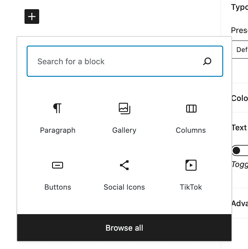 Gutenberg block search tool