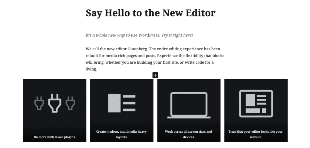 Example of Gutenberg Editor