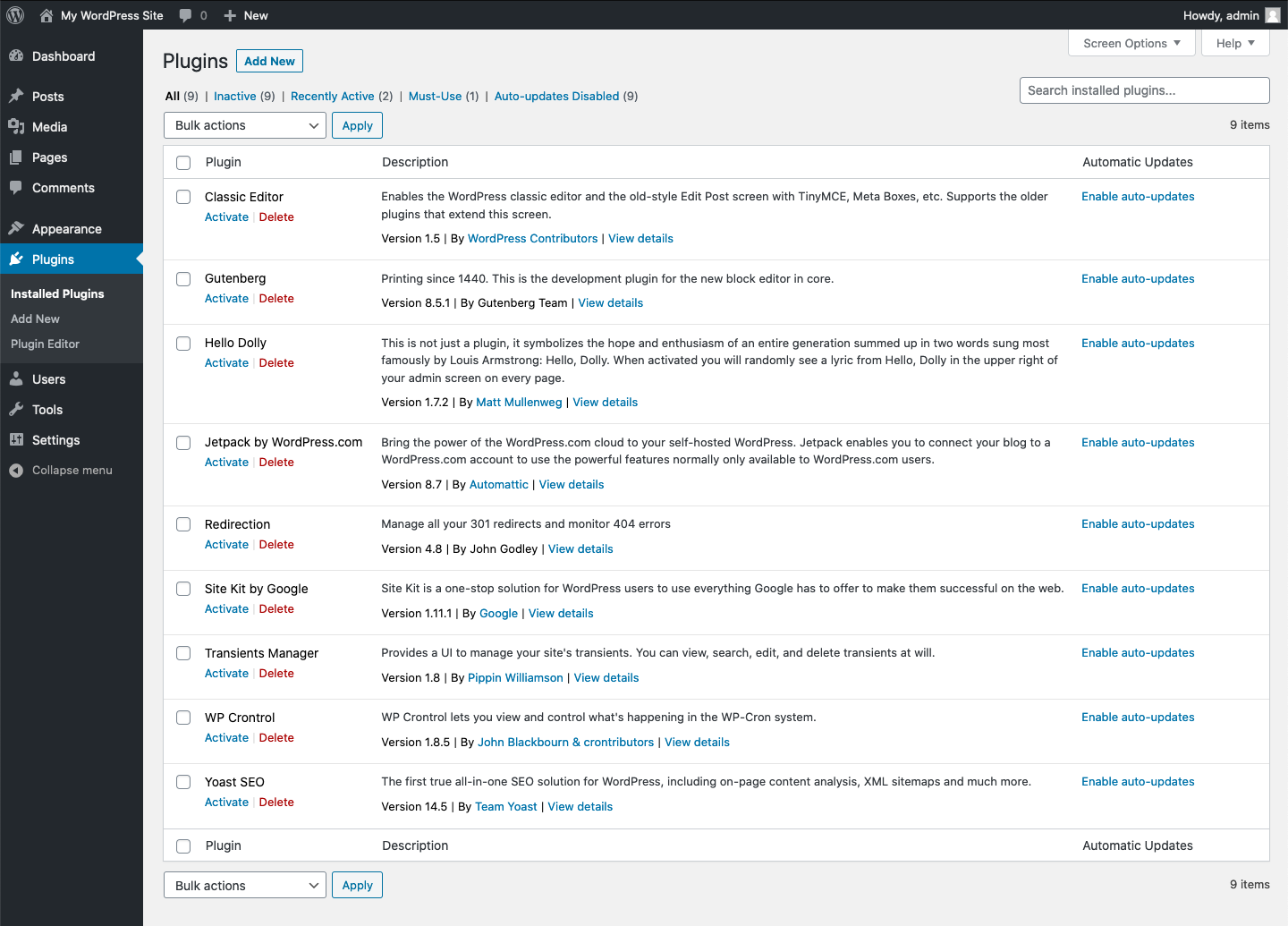 A screenshot of the plugin updates screen in WordPress